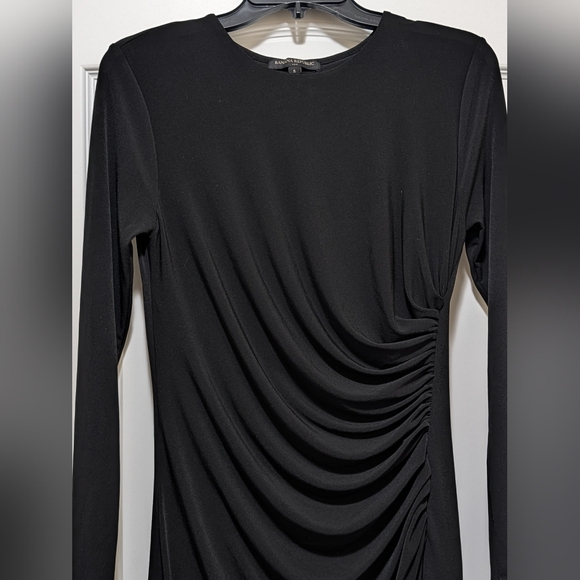 Banana Republic Knit Shirred Midi Dress, Elegant, Black, Long Sleeve, Size Small - Picture 4 of 8